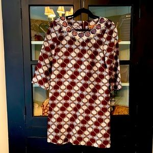 Tory Burch silk shift. Gorgeous on! Burgundy, cream and blue.